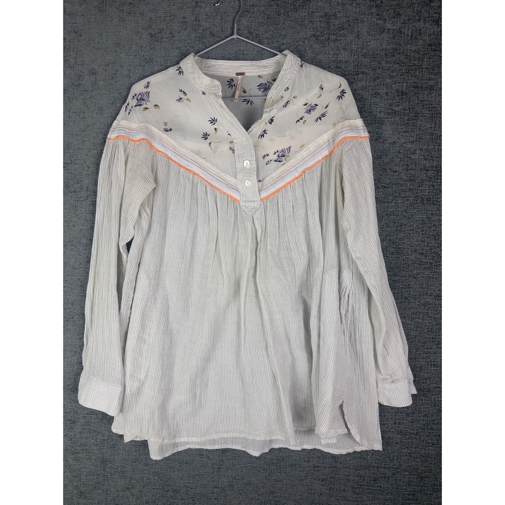 Free People Cotton Hearts Top‎ Womens XS Boho Tiered Cotton Blouse Relaxed